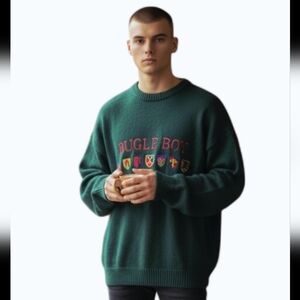 Vintage BUGLE BOY Embroidered Coat Of Arms Crewneck Sweater. Green | Men’s XL